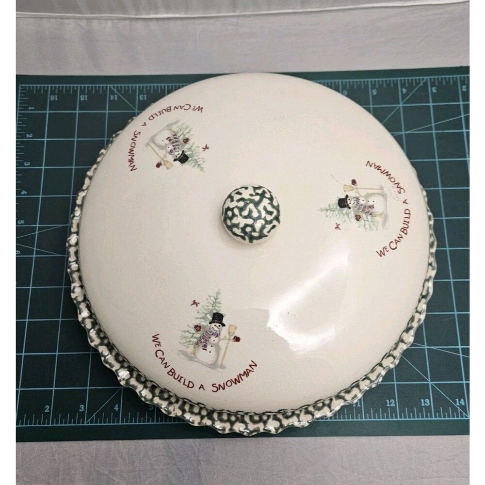 Vintage “We Can Build A Snowman” Covered Stoneware Pie Plate